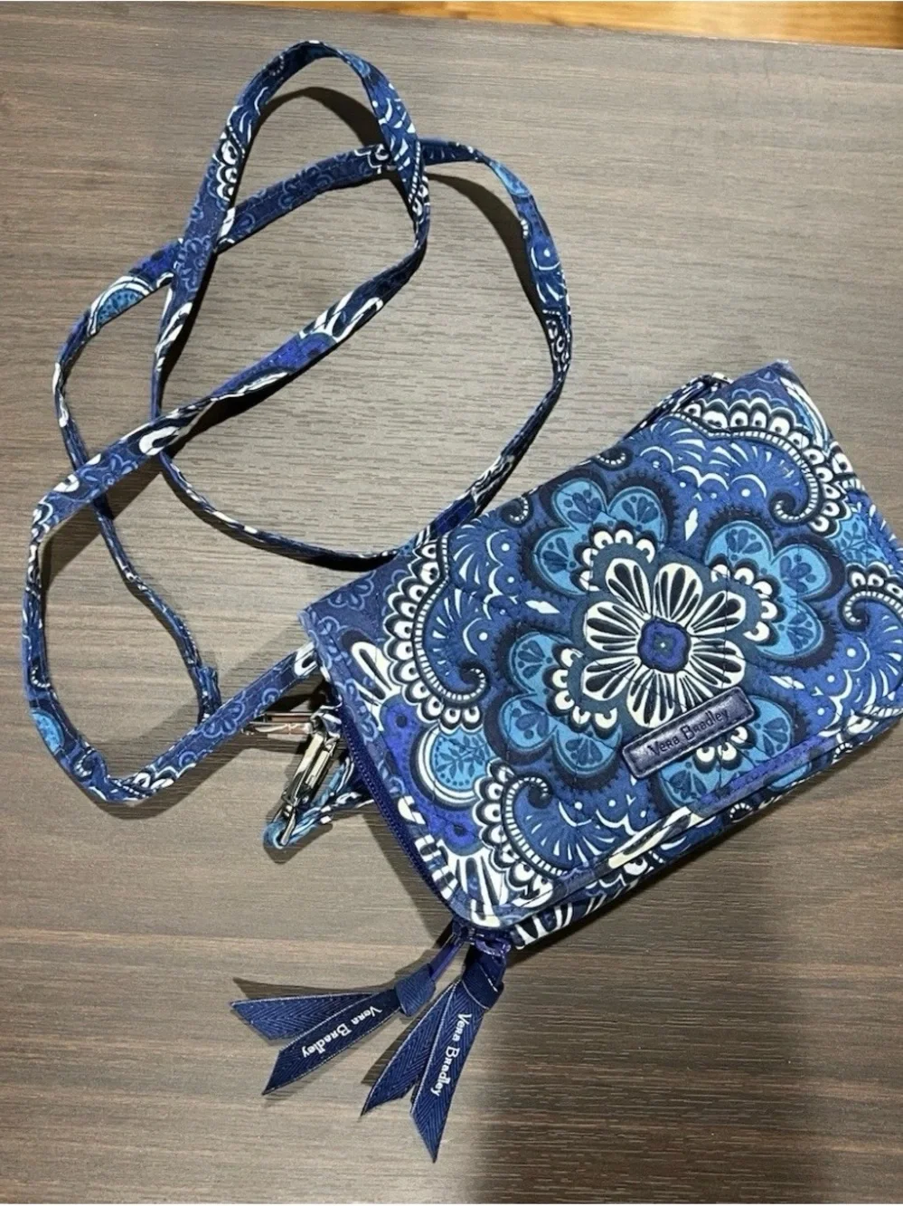 Vera Bradley Blue Floral Quilted Crossbody Wallet